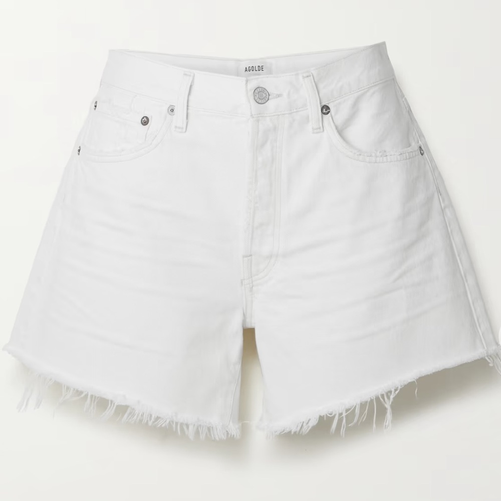 Agolde long Parker distressed denim shorts